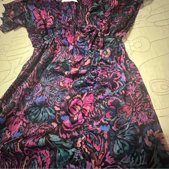 NWT MISA Colette Midi Flutter Sleeve Dress Floral  Ruched Size XS Flora Electric - Picture 8 of 11